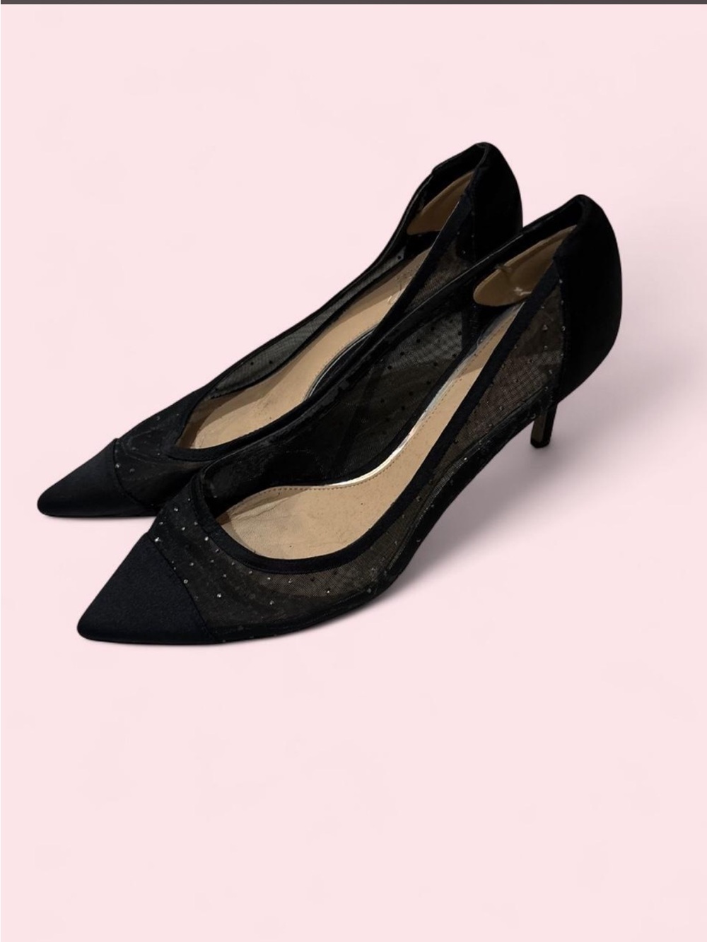 Jewel Badgley Mischka Black Pointed Mesh Heels